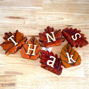 Transpac Harvest THANKS Leaves Set of 6, thanksgiving sign